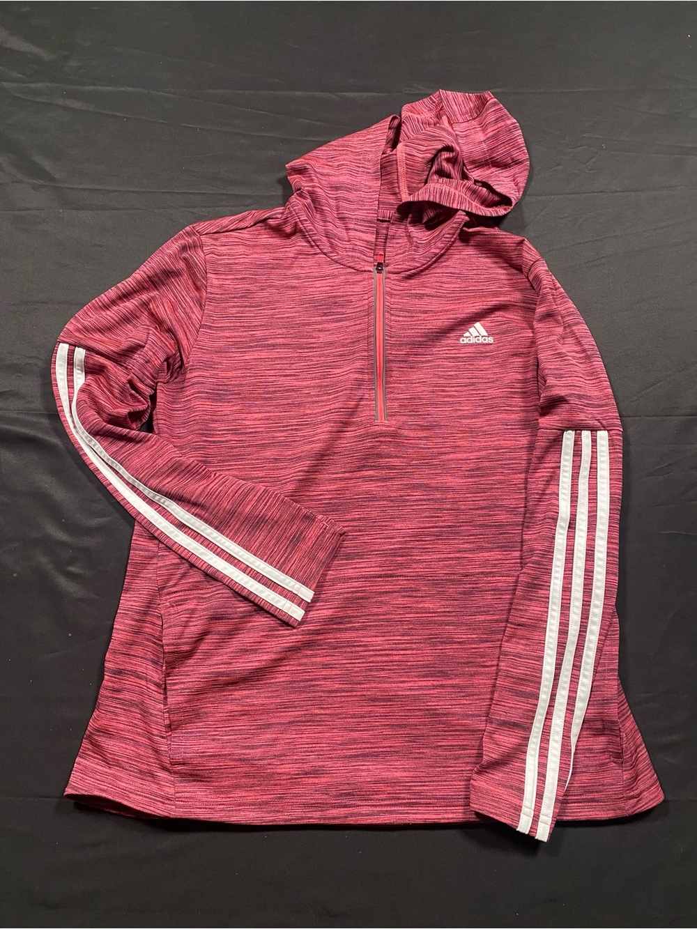 adidas Marled Pink 1/2 Zip Hooded Pullover with White Stripes